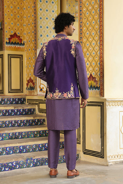 Ahista Purple Mayur Applique Bandi Kurta Set