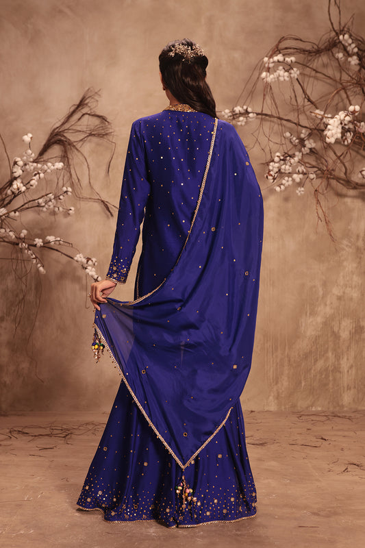 Nazakat Indigo Heavy Mirror Work Sharara Set