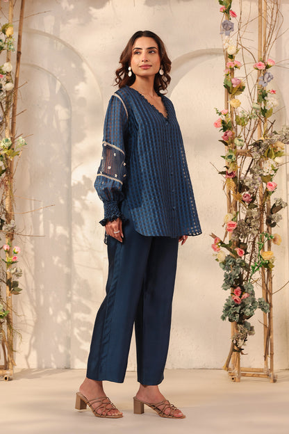 Vaayu Dark Blue V Neck Co ord Set
