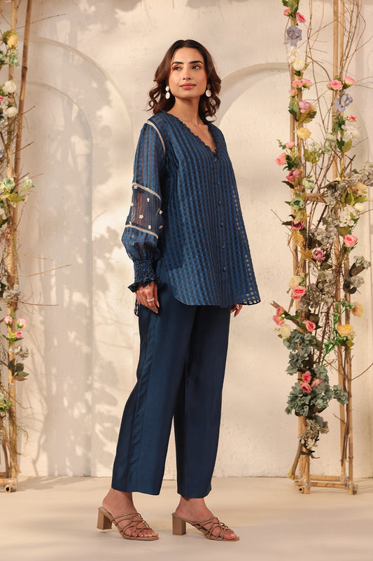 Vaayu Dark Blue V Neck Co ord Set