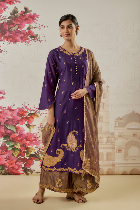 Riwayat Purple Applique Long Kurta Set