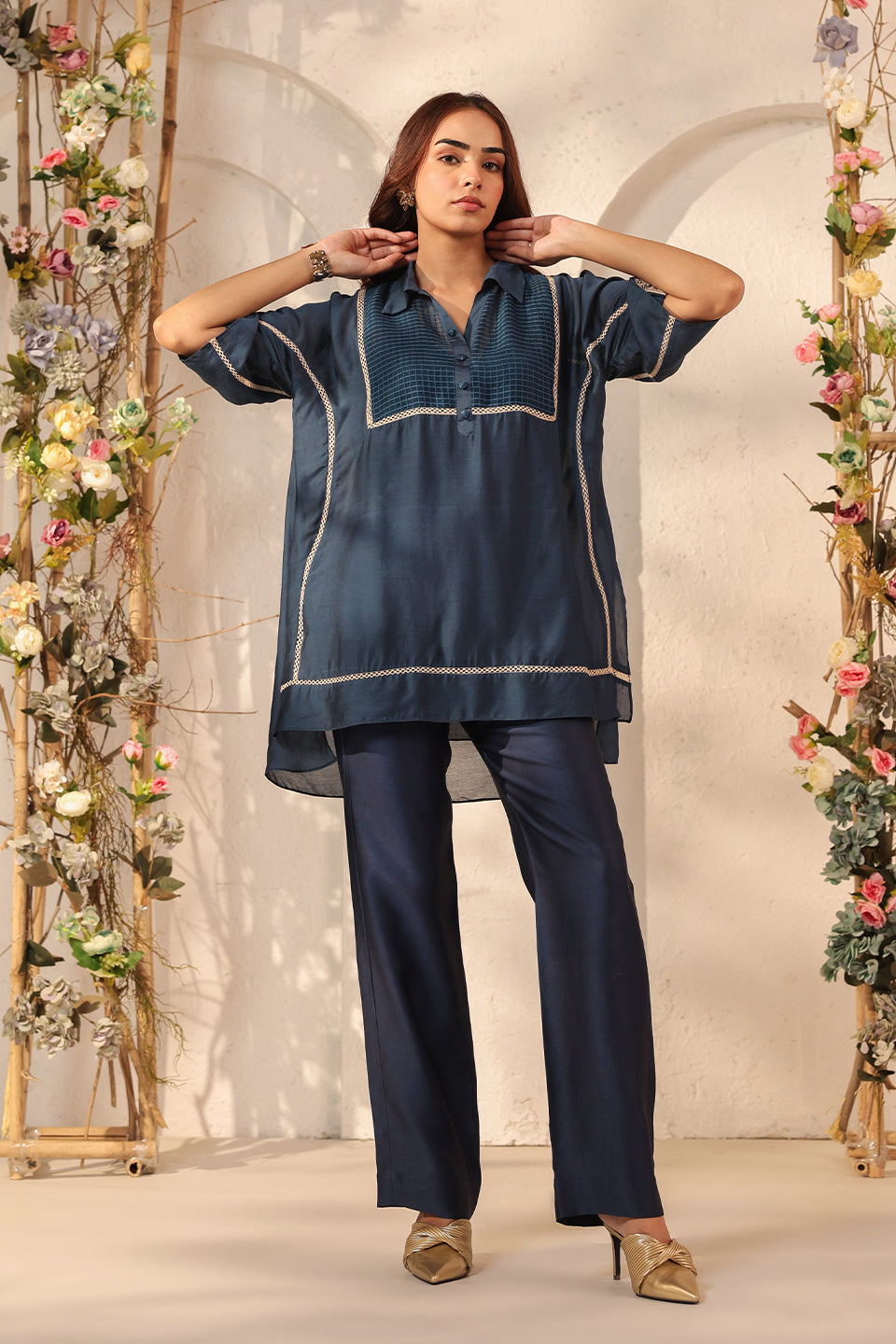 Vaayu Dark Blue Collar Co-ord Set