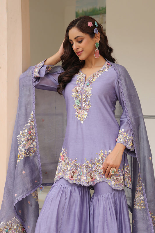 Gulzar Lilac Sharara Set