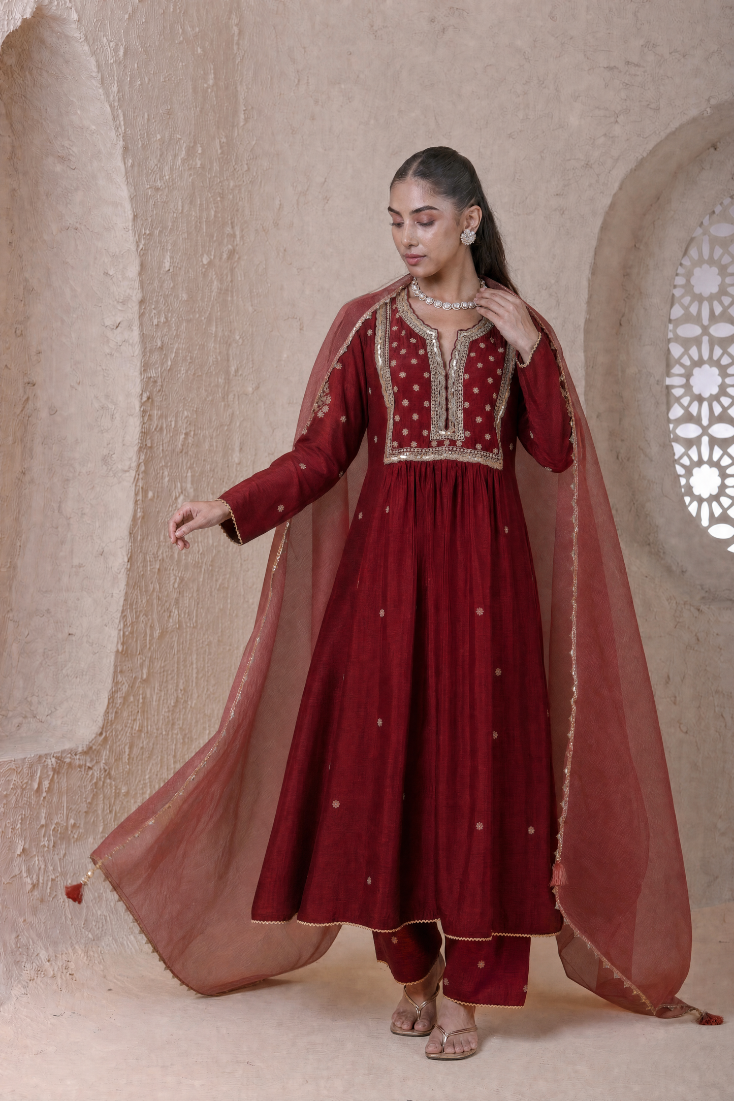 Rangrez  Maroon Frockstyle Kurta Set
