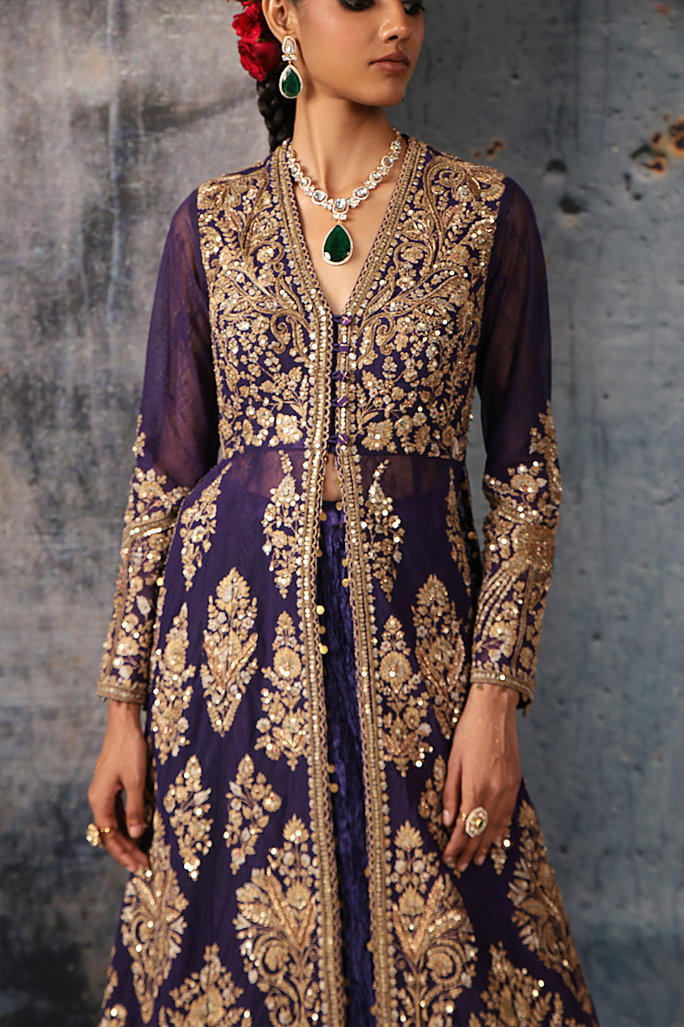 Zar:Rang Purple Jacket Lehenga Set