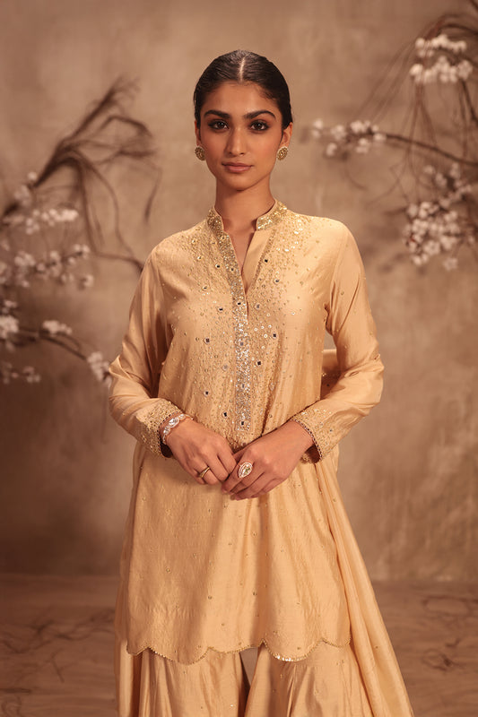 Nazakat Ivory Heavy Mirror Work Sharara Set