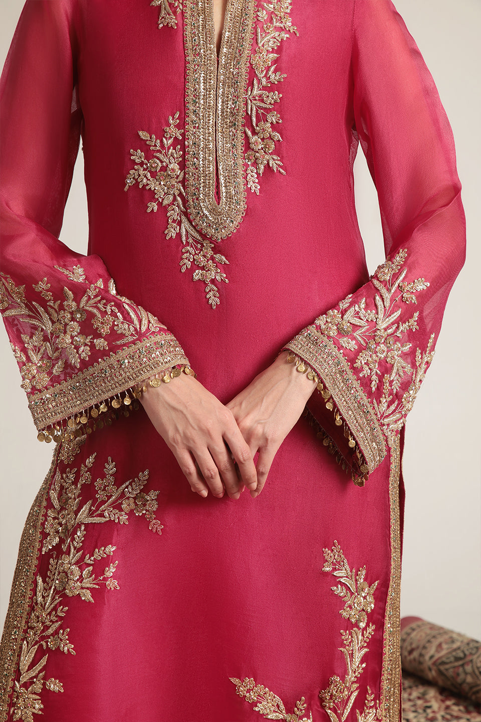 Zar:Rang Pink Jaal Kurta Set