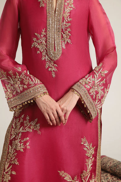 Zar:Rang Pink Jaal Kurta Set