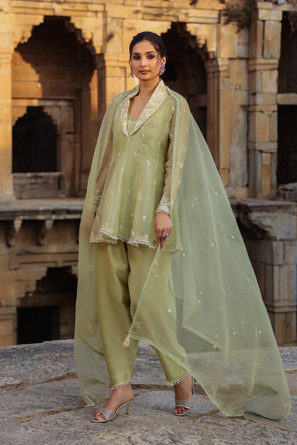 Vaayu Green Short Kalidar Set