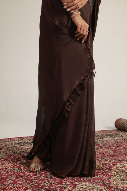 Zar:Rang Brown Double Corset Saree Set