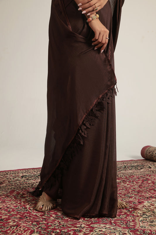 Zar:Rang Brown Double Corset Saree Set