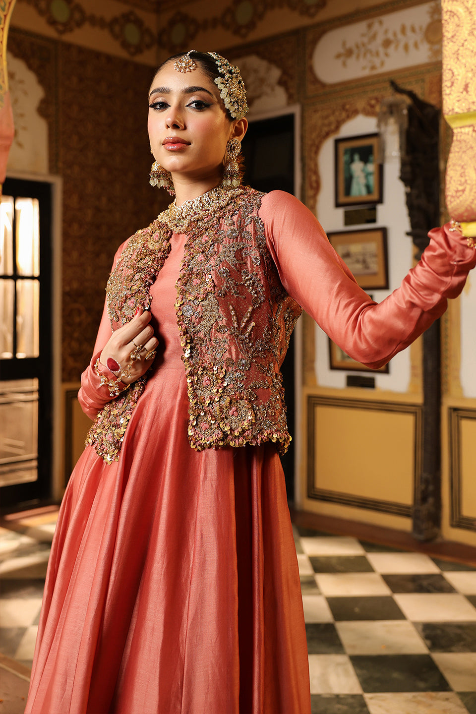 Ahista Rose Pink Jacket Kalidaar Set