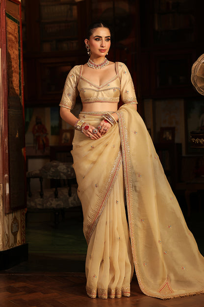 Ahista Ivory Patti Buta Saree Set