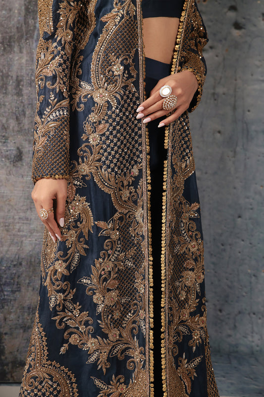 Zar:Rang Blue Long Jacket Set