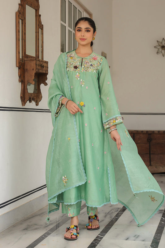 Gulzar Green Choker Neck Kurta Set