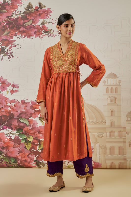 Riwayat Orange Overlap Frockstyle Kurta Set