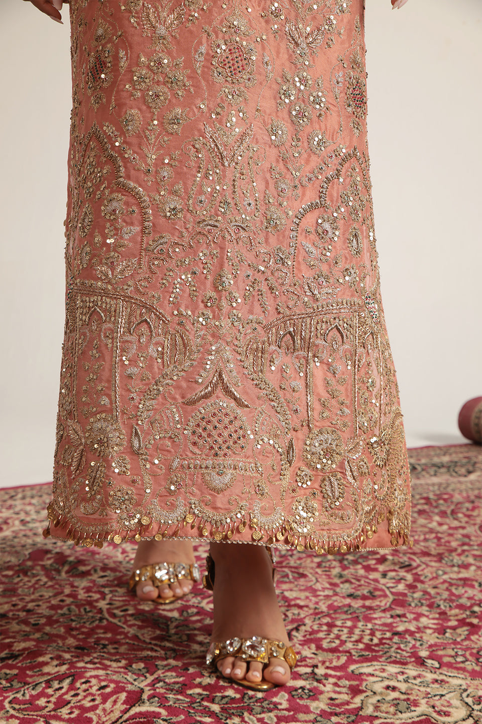 Zar:Rang Peach Heavy Jaal Kaftan Set