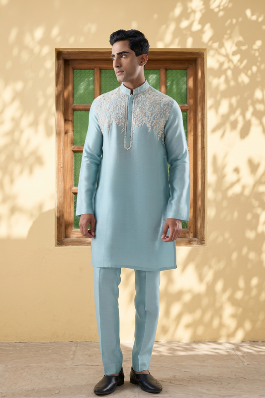 Vaayu Blue Jaal Embroidered Kurta Set