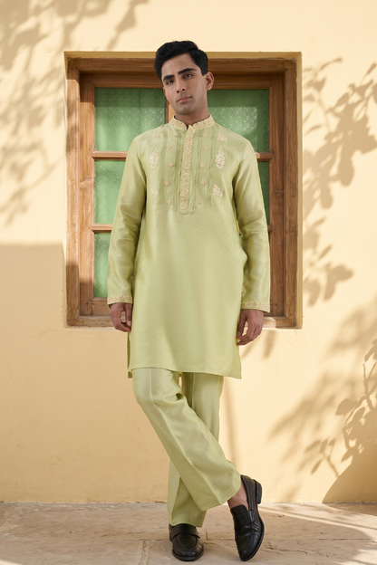 Vaayu Green Pintuck Embroidered Kurta Set