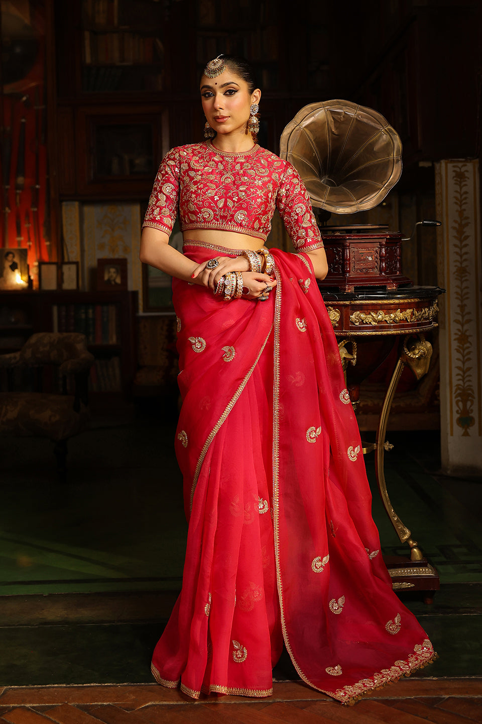Ahista Dark Pink Gota Patti Saree Set