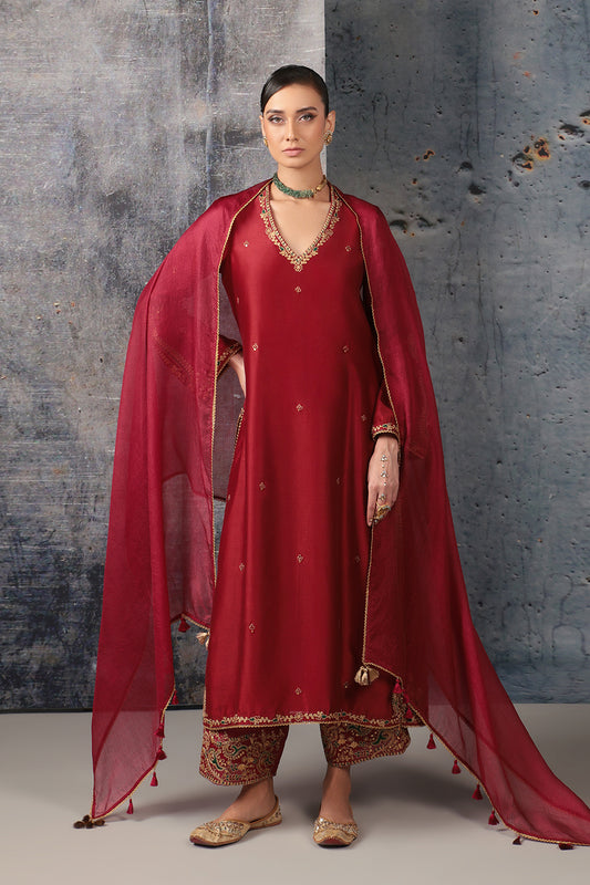 Mehrang Maroon Applique Kurta Set
