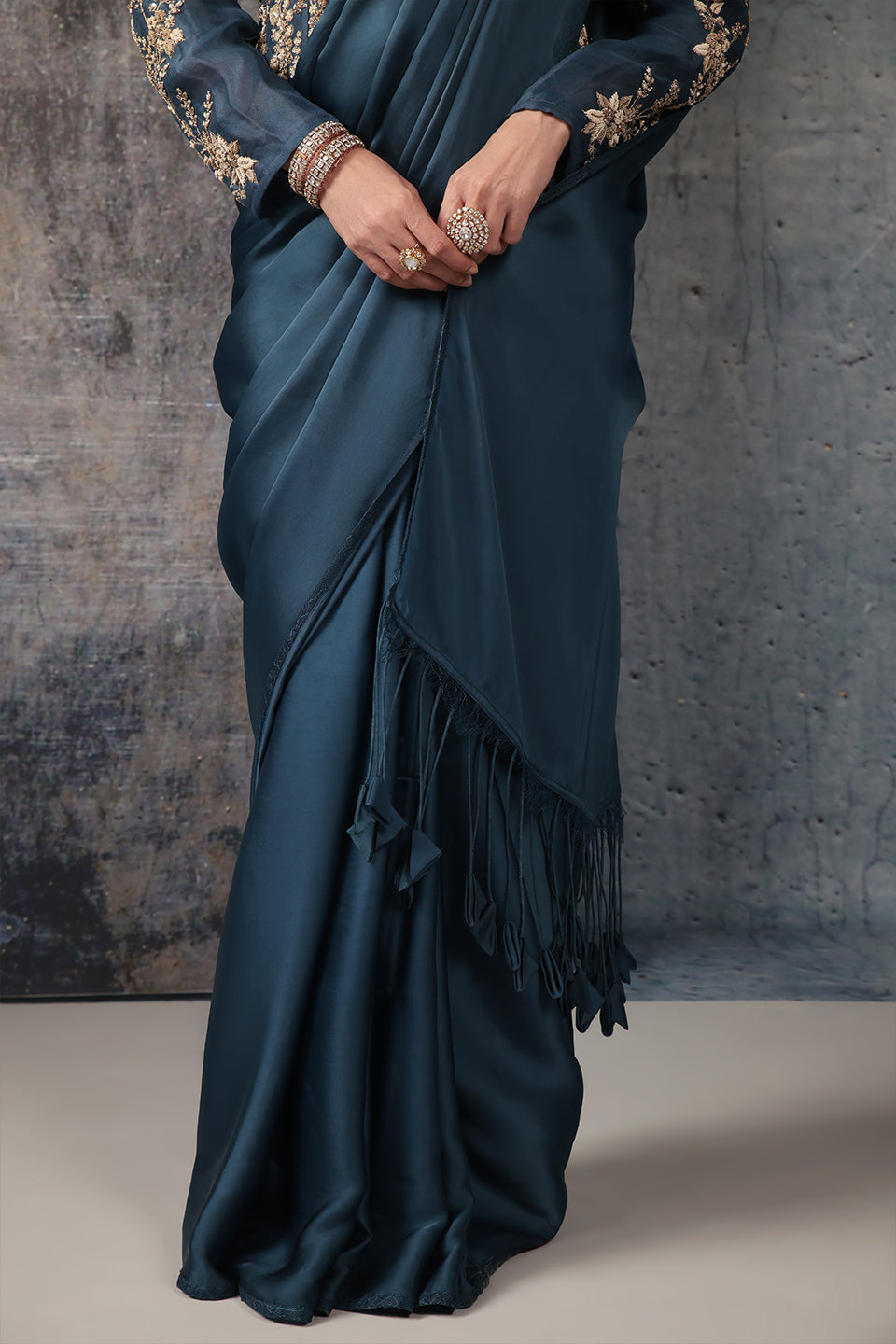 Zar:Rang Blue Jacket Saree Set