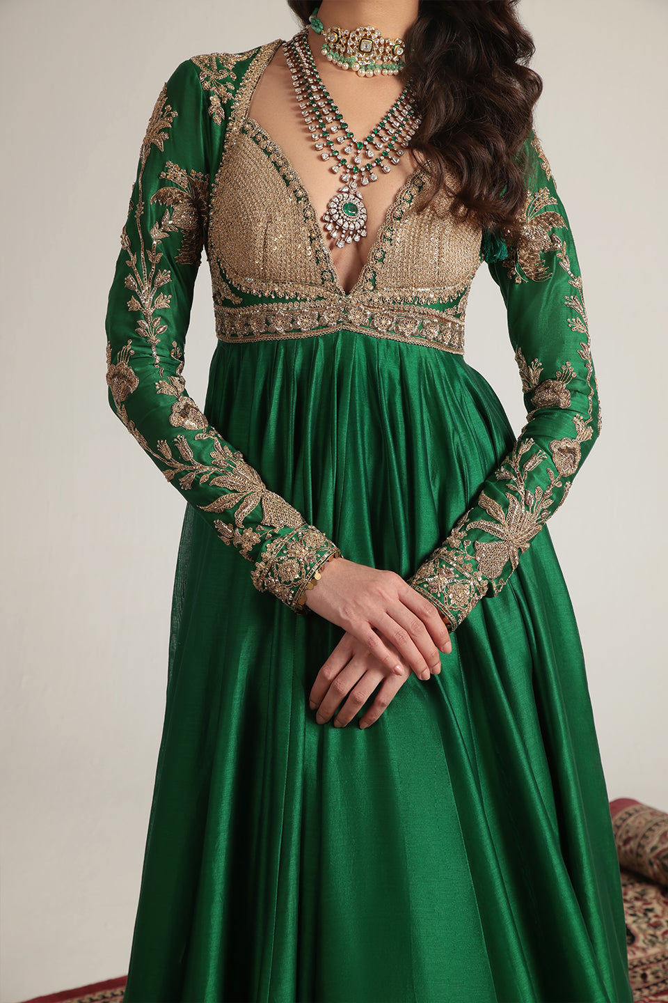 Zar:Rang Green Heavy Yoke Kalidar Set