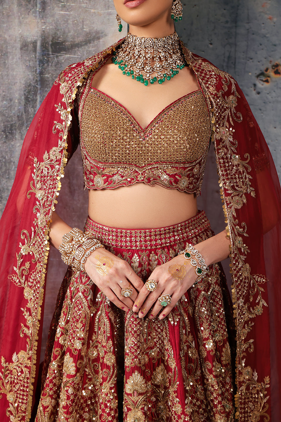 Zar:Rang Maroon Heavy Jaal Lehenga Set