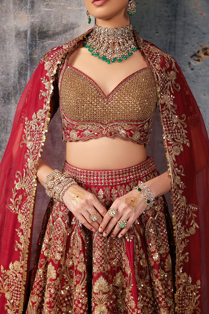 Zar:Rang Maroon Heavy Jaal Lehenga Set