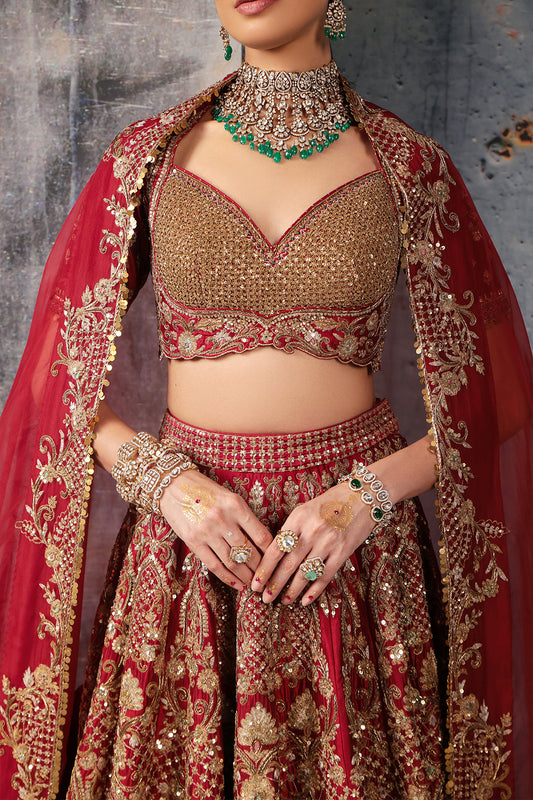 Zar:Rang Maroon Heavy Jaal Lehenga Set