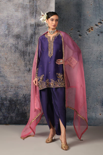 Zar:Rang Purple Heavy Short Kurta Set