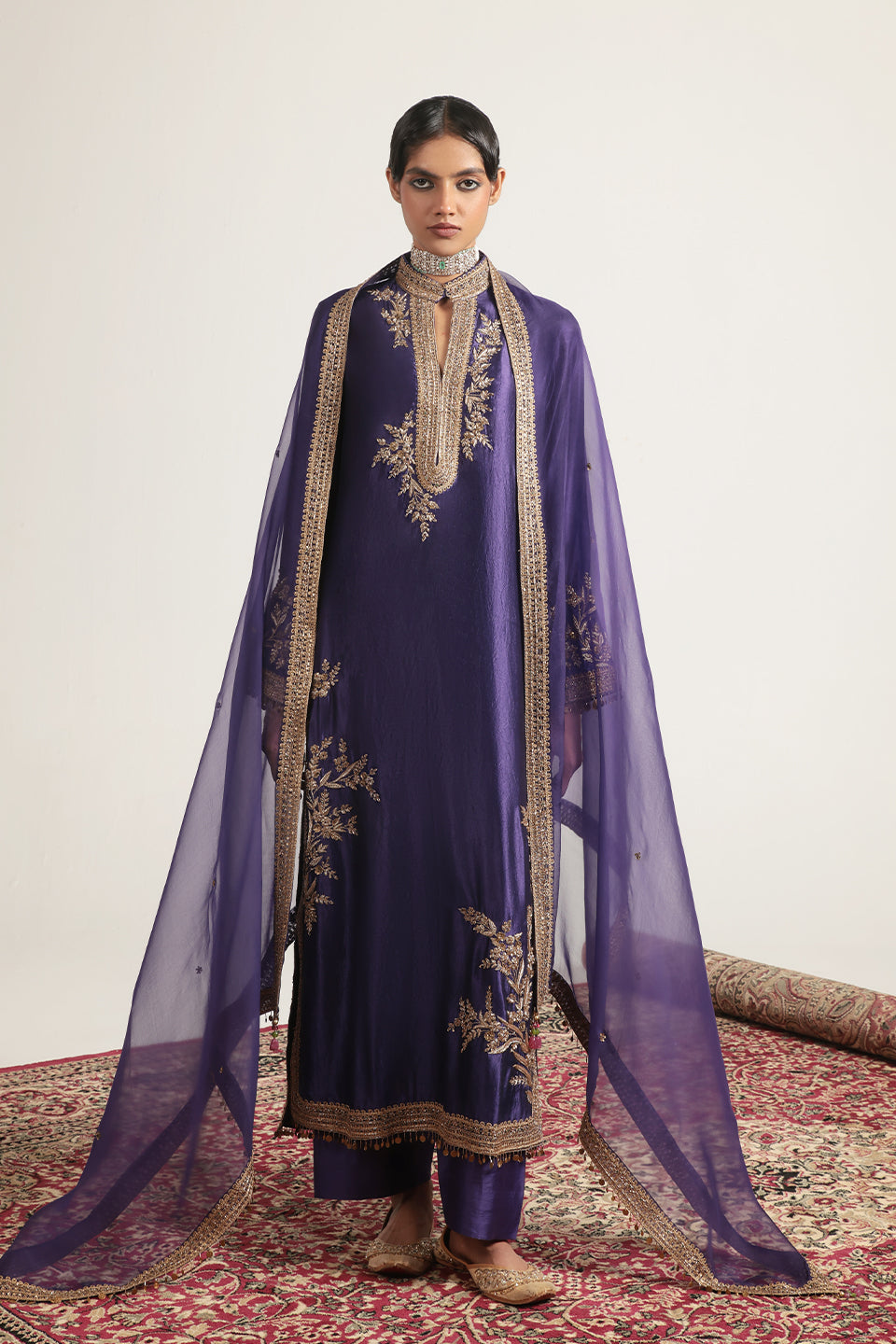 Zar:Rang Purple Jaal Kurta Set