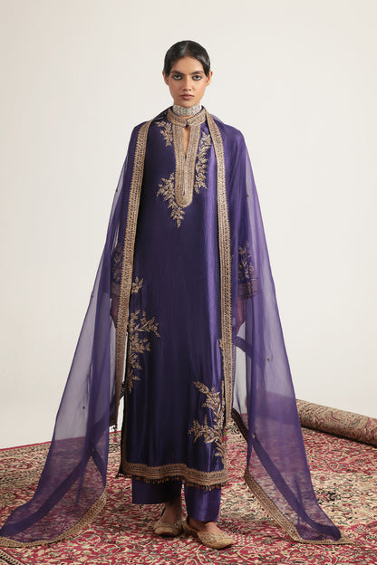 Zar:Rang Purple Jaal Kurta Set