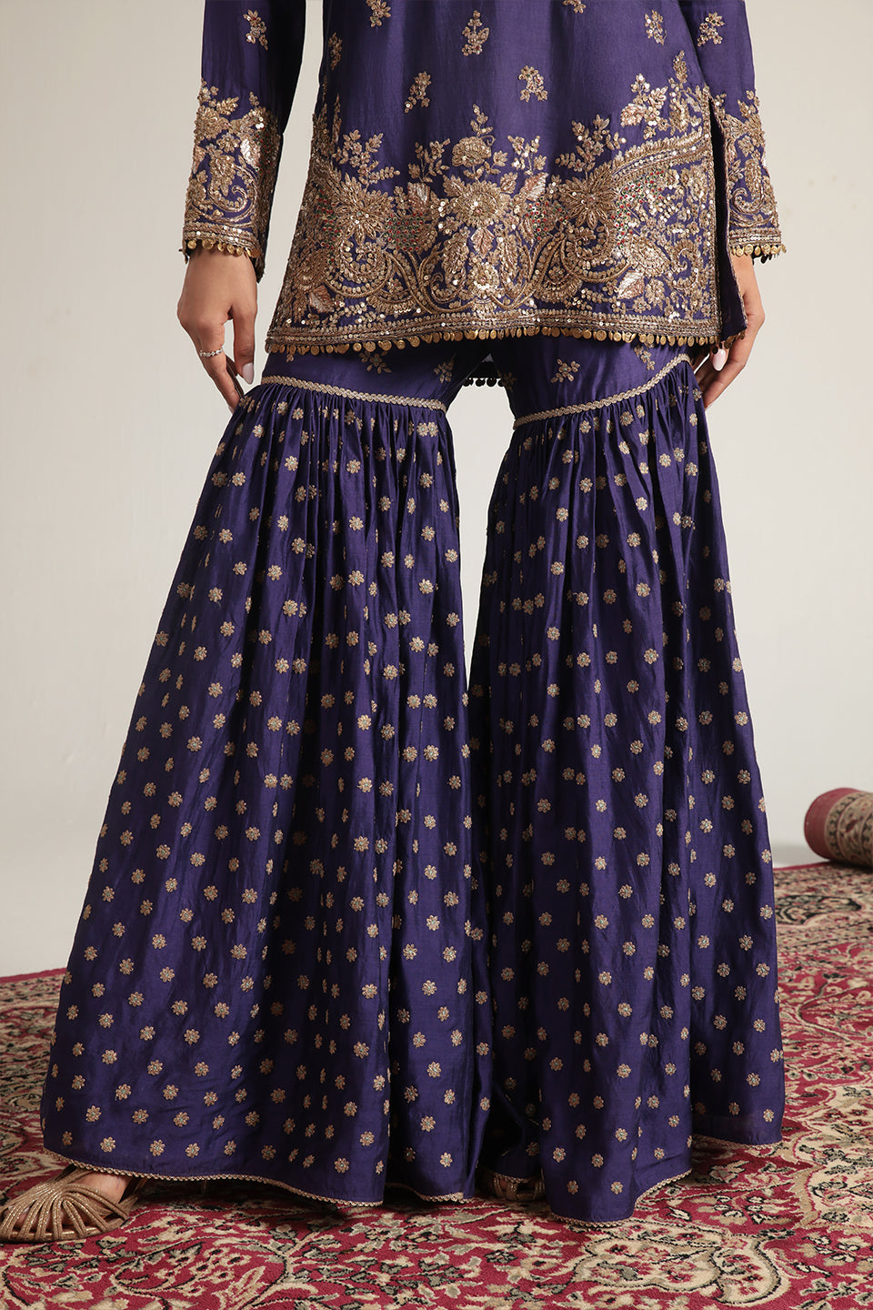 Zar:Rang Purple Buti Sharara Set