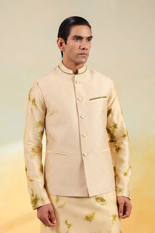 Olive Green Shibori Quilted Bandi Kurta Set