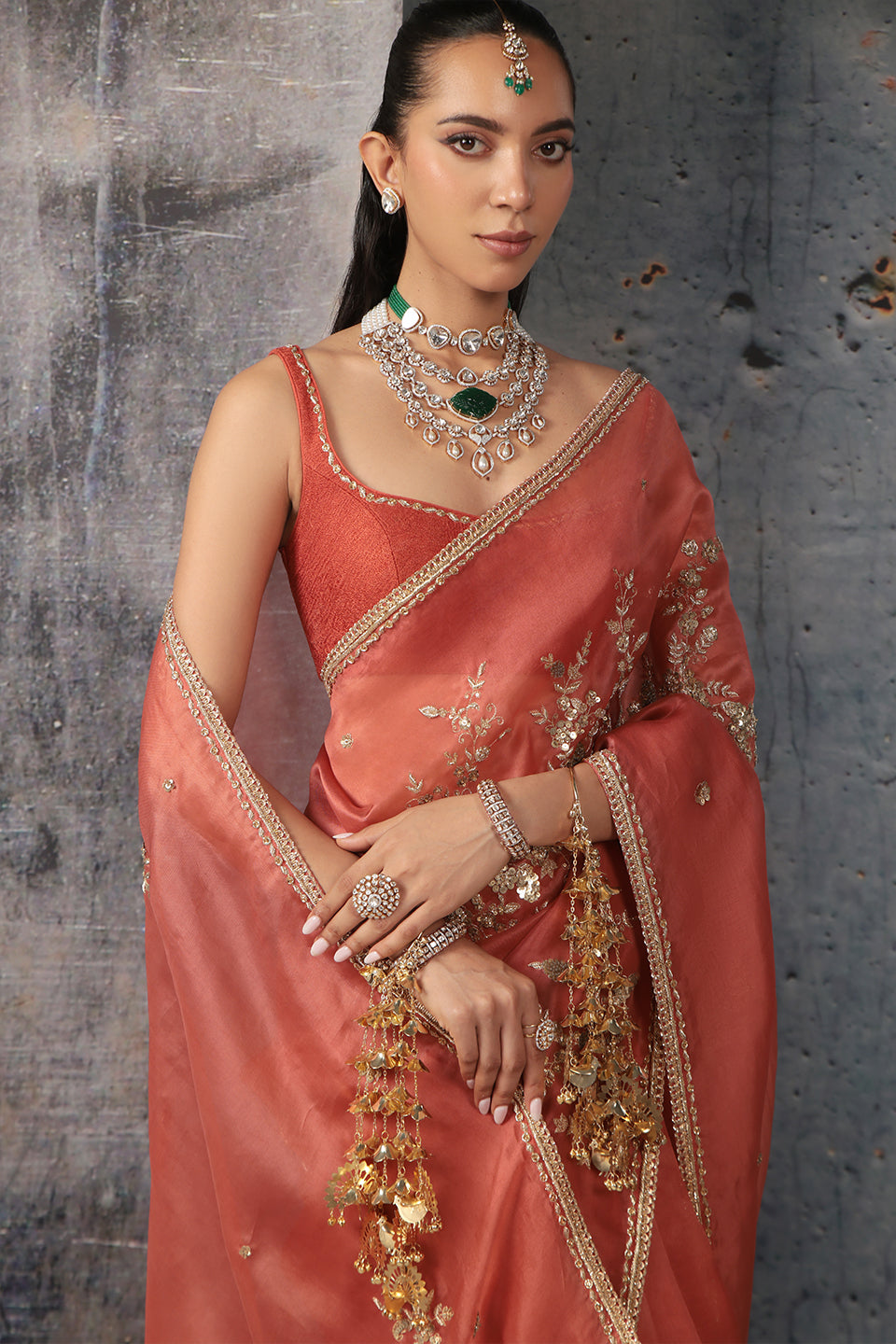 Zar:Rang Orange Zardosi Saree Set