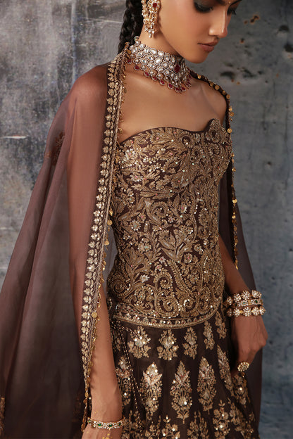 Zar:Rang Brown Corset Lehenga Set