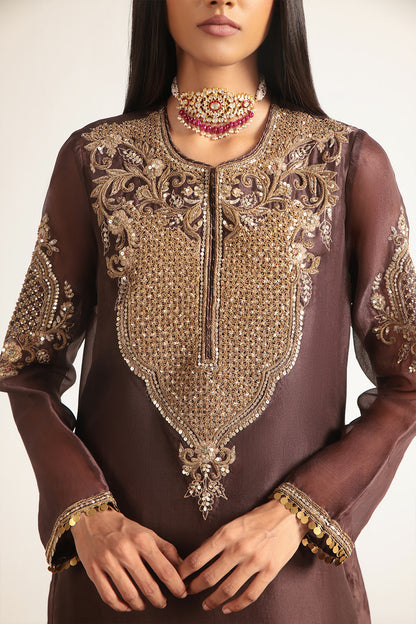 Zar:Rang Brown Straight Kurta Set