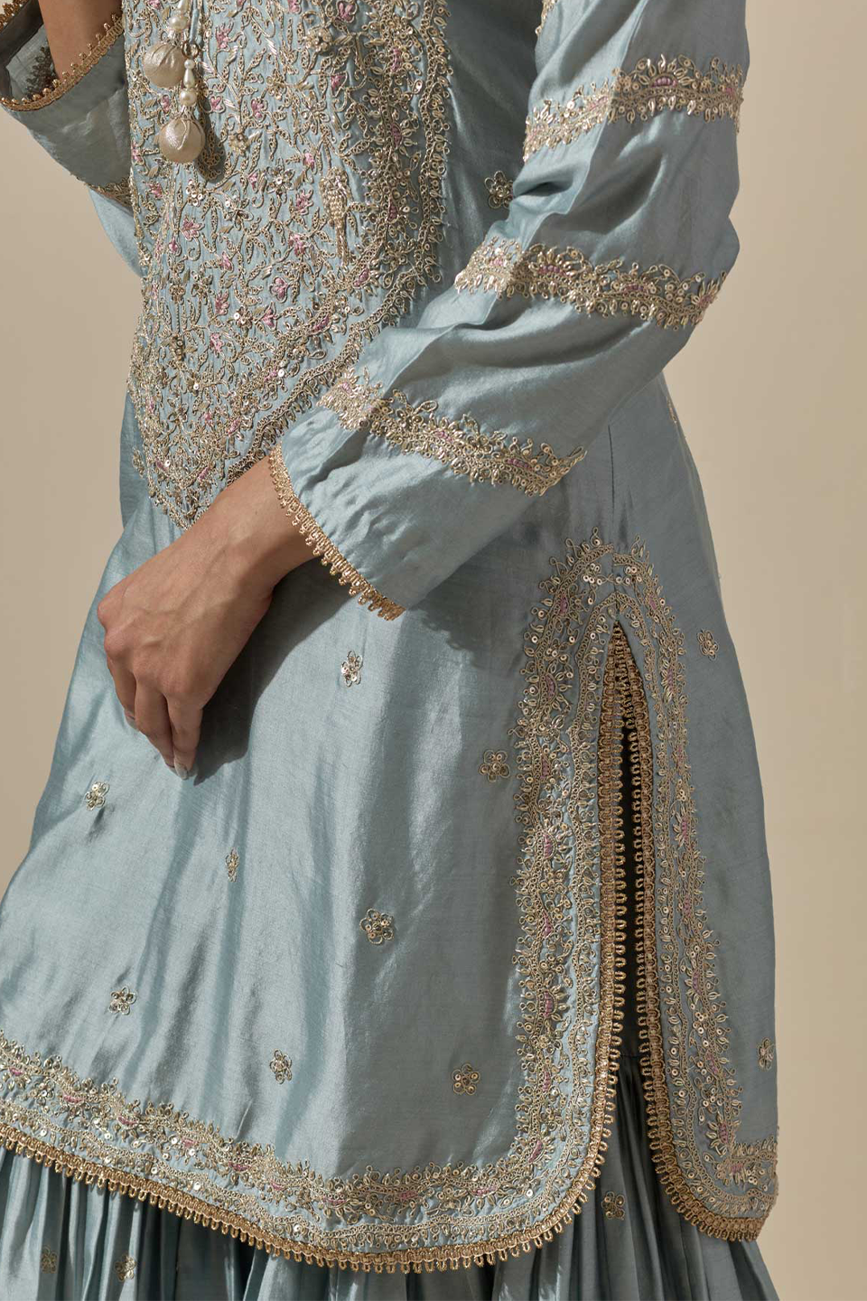 Bird Sharara Silver Work Powder Blue