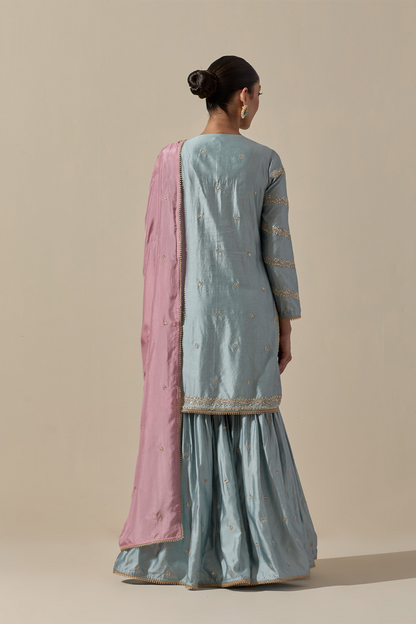 Bird Sharara Silver Work Powder Blue