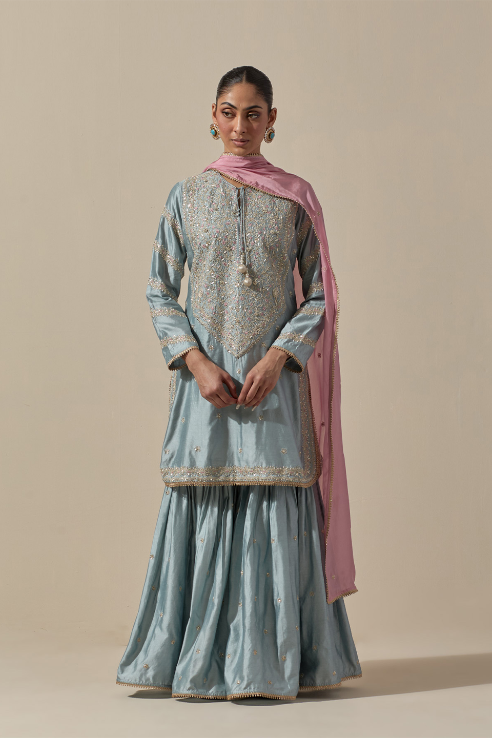 Bird Sharara Silver Work Powder Blue