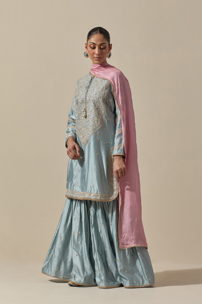 Bird Sharara Silver Work Powder Blue