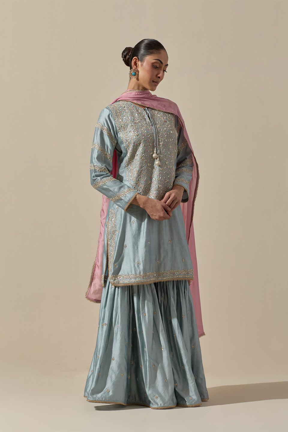 Bird Sharara Silver Work Powder Blue