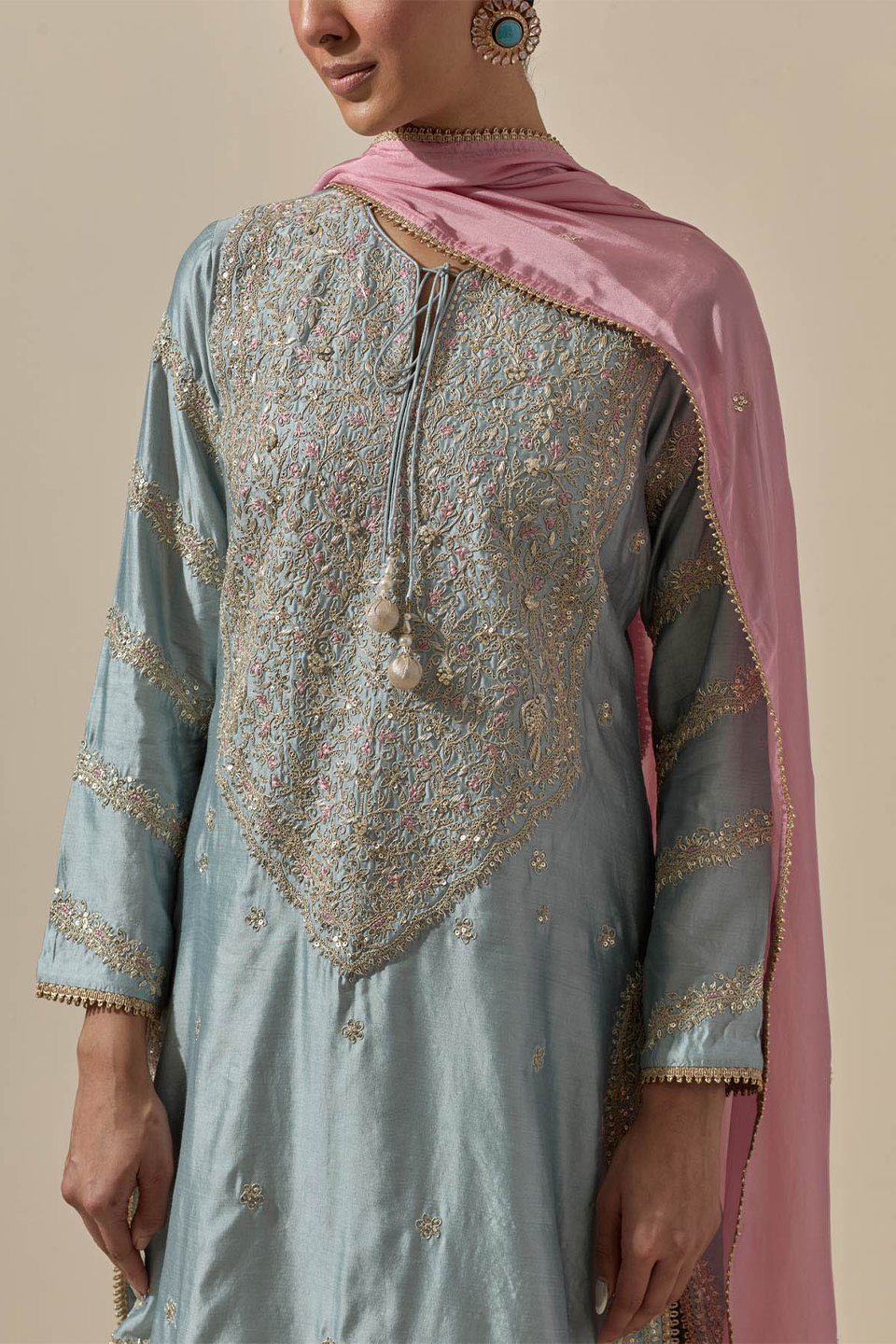 Bird Sharara Silver Work Powder Blue