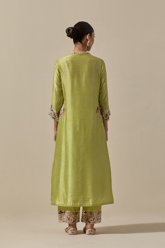 Resham Pastel Green Zardozi Paisely Pocket Style