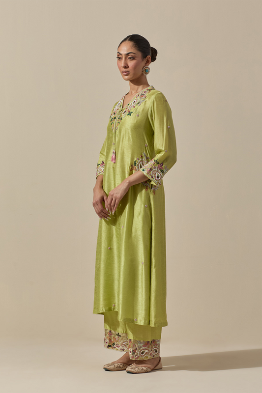 Resham Pastel Green Zardozi Paisely Pocket Style