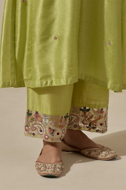 Resham Pastel Green Zardozi Paisely Pocket Style