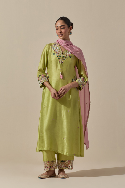 Resham Pastel Green Zardozi Paisely Pocket Style