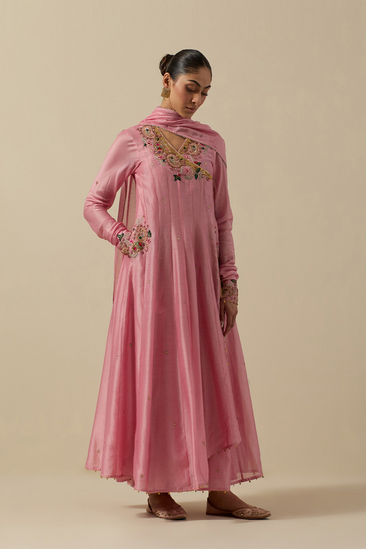 Pastel Pink Zardozi Paisely Angarakha