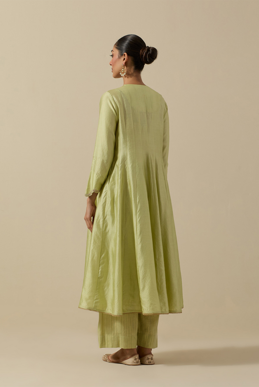 Mint Green Bird Frockstyle Silver Work